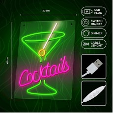 Forever Decorative Neon LED Light 42 x 30 x 2 cm (USB Plug) - Cocktails - Декоративная неоновая LED лампа