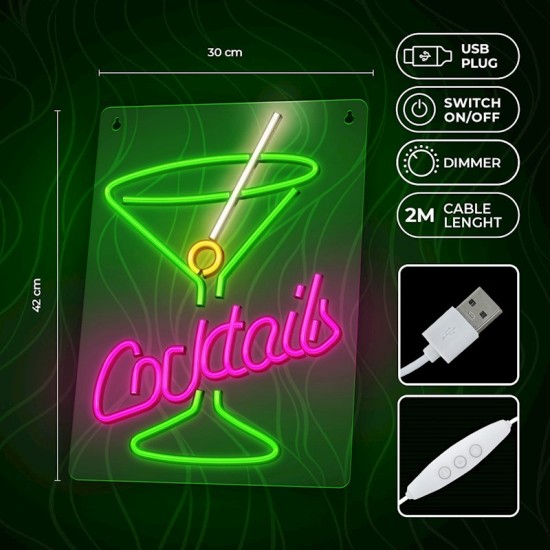 Forever Decorative Neon LED Light 42 x 30 x 2 cm (USB Plug) - Cocktails - Декоративная неоновая LED лампа