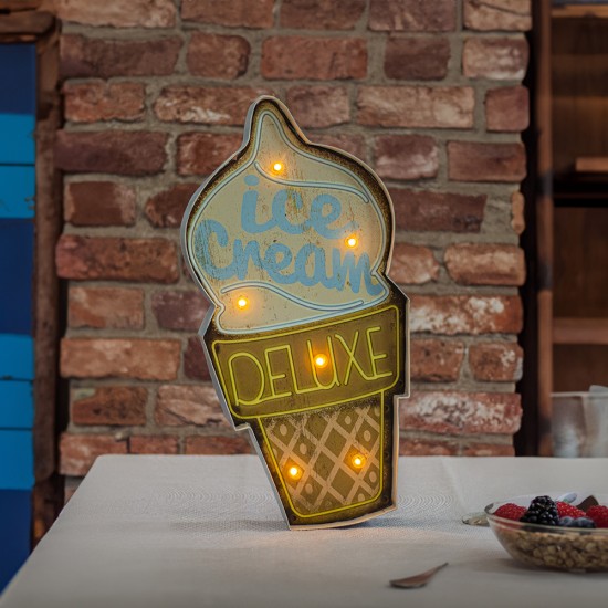 Forever Retro Metal Sign LED Light 45 x 22 x 5 cm (2xAA Batteries or USB plug) - Ice Cream - Dekoratīva LED lampa