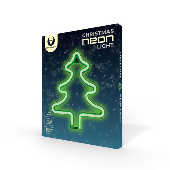 Forever Decorative Neon LED Light 25 x 19 x 2 cm (3xAA Batteries or USB Plug) - Christmas Tree