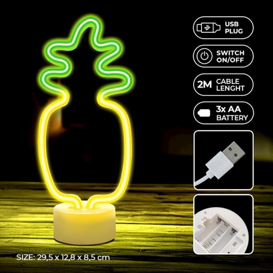 Forever Decorative Neon LED Light on Stand 29 x 12 x 8 cm (3xAA Batteries or USB plug) - Ананас - Декоративная неоновая LED лампа
