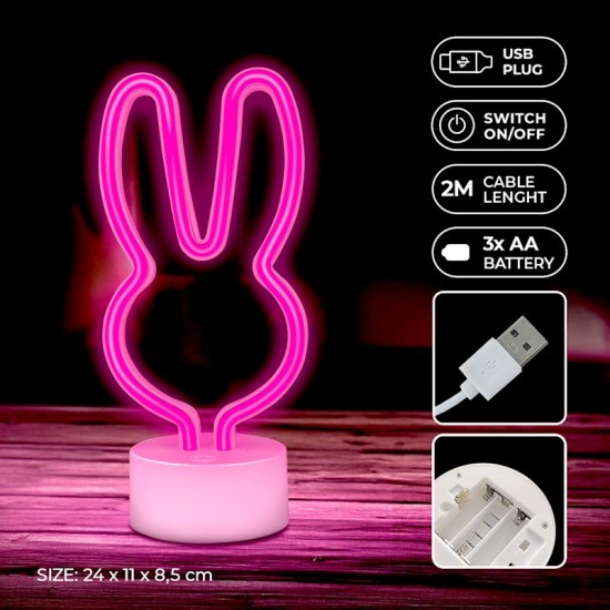 Forever Decorative Neon LED Light on Stand 24 x 11 x 8 cm (3xAA Batteries or USB plug) - Заяц - Декоративная неоновая LED лампа