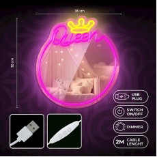 Forever Decorative Mirror Neon LED Light 36 x 32 x 2 cm (USB Plug) - Queen