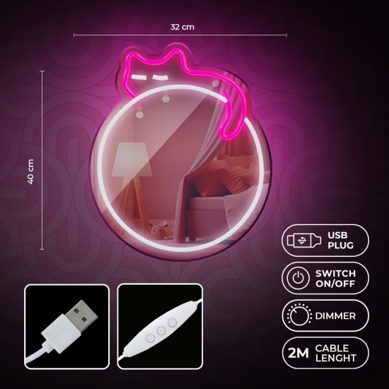 Forever Decorative Mirror Neon LED Light 40 x 32 x 2 cm (USB Plug) - Cat 