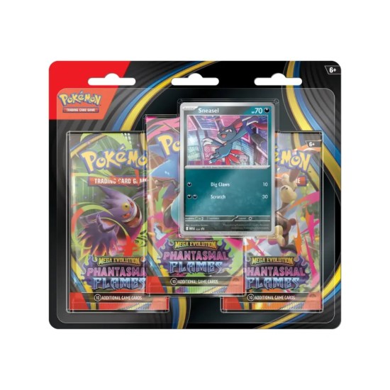 Pokemon Super Card Game TCG Trading Cards - Phantasmal Flames - ME02 - 3-Pack Blister - Weavile/Sneasel (Assorted) EN - Kāršu spēle