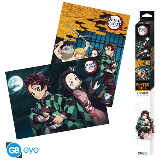 ABYstyle Demon Slayer Poster Chibi Set (2 pcs.) 52 x 38 cm - Group & Duo - Divi plakāti