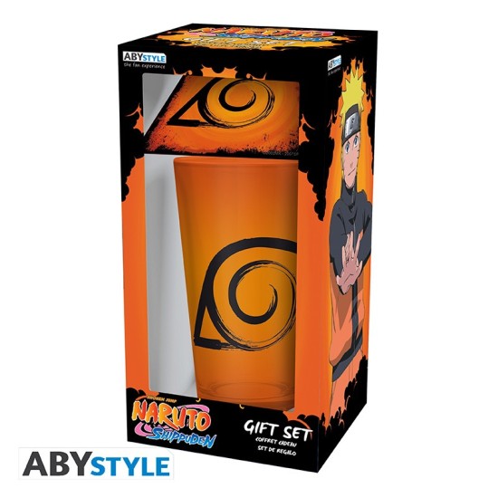 ABYstyle Naruto Shippuden Gift Set Glass 400 ml / Coaster - Symbol - Komplekts glāze / paliktnis