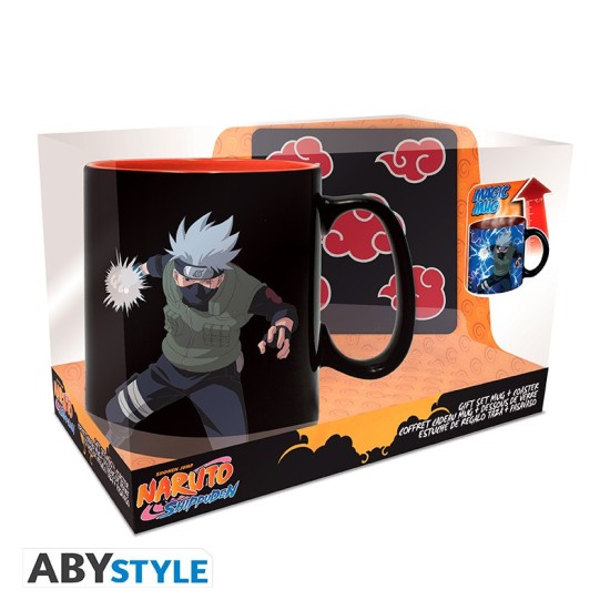 ABYstyle Naruto Shippuden Gift Set Heat Change Mug 460 ml / Coaster - Akatsuki - Komplekts krūze / paliktnis