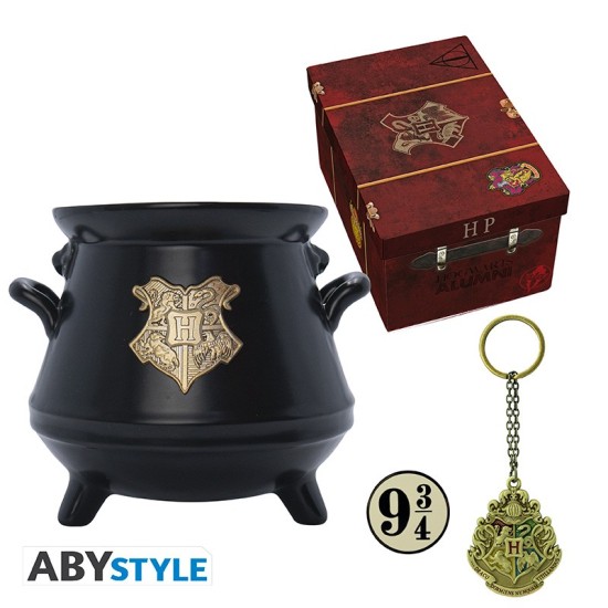 ABYstyle Harry Potter Premium Gift Set 3D Mug 250 ml / Pin / Keychain - Hogwarts - Komplekts krūze / piespraude / atslēgu piekariņš