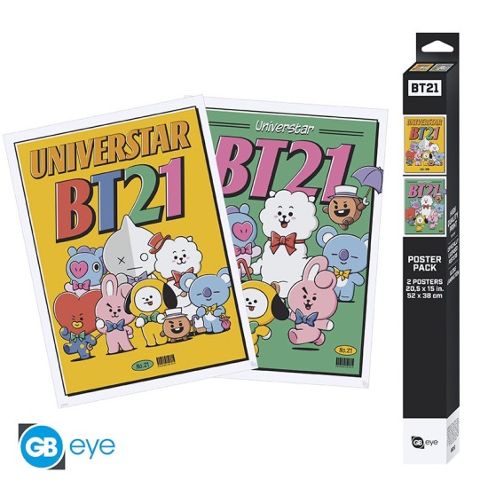 ABYstyle BT21 Poster Chibi Set (2 pcs.) 52 x 38 cm - Vintage Univertar - Divi plakāti