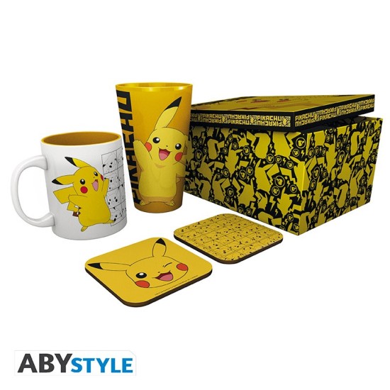 ABYstyle Pokemon Gift Set Mug / Glass / 2 Coasters - Pikachu - Komplekts krūze / glāze / paliktnis