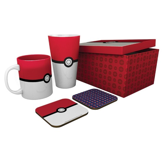 ABYstyle Pokemon Gift Set Mug / Glass / 2 Coasters - Pokeball - Komplekts krūze / glāze / paliktnis