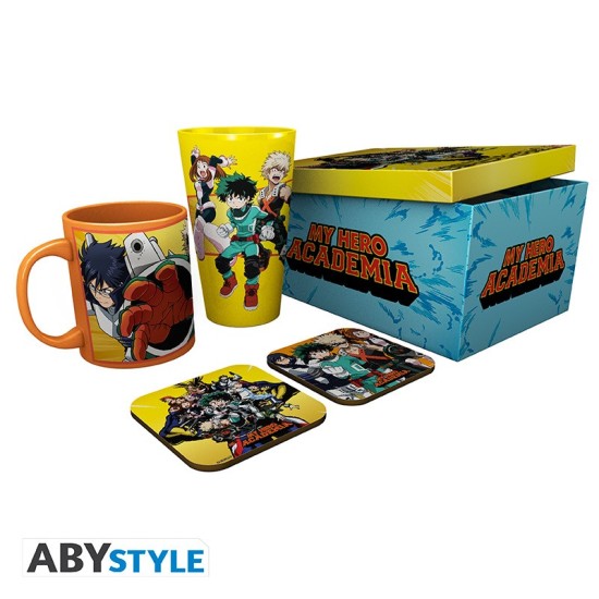ABYstyle My Hero Academia Gift Set Mug / Glass / 2 Coasters - Heroes - Komplekts krūze / glāze / paliktnis