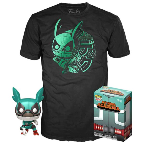 Funko POP! My Hero Academia T-Shirt (L-size) / Figure 9cm Set - Deku with Helmet - Komplekts T-krekls / figūriņa