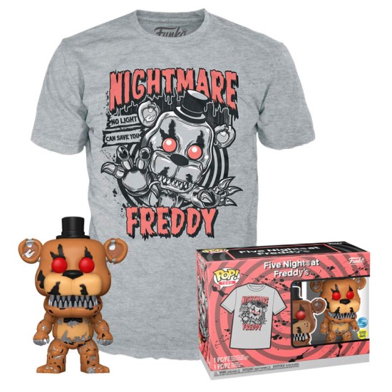 Funko POP! Five Nights at Freddy's  T-Shirt (L-size) / Figure 9cm Set - Nightmare Freddy Exclusive - Komplekts T-krekls / figūriņa