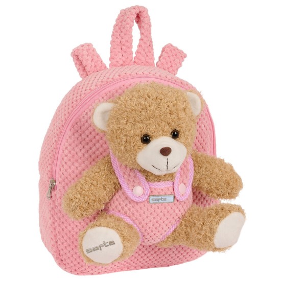 Safta Bear Plush Toy Backpack 27cm - Rozā - Mugursoma