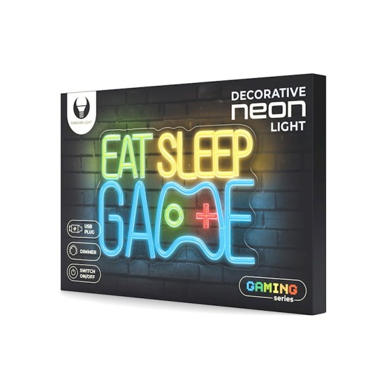 Forever Neolia Decorative Neon Plexi LED Light 24 x 36 x 2 cm (USB Plug) - Eat Sleep Game - Декоративная неоновая LED лампа