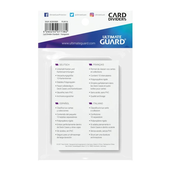 Ultimate Guard 10gab. Dividers Standard Size (67 x 93 mm) - прозрачные полипропиленовые вкладыши для карт стандартного размера