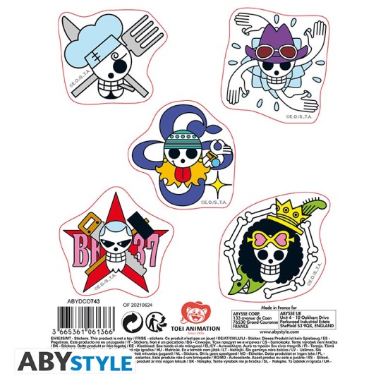 ABYstyle One Piece Stickers 2 sheets / 16 x 11cm - Straw Hat Skulls - Uzlīmju komplekts