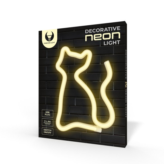 Forever Decorative Neon LED Light 23.5 x 17 x 2 cm (3xAA Batteries or USB plug) - Cat