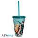 ABYstyle Demon Slayer Gift Set Glass with Straw 470 ml / Acryl Figure / Stickers - Komplekts glāze ar salmiņu un vāku / figūriņa / uzlīmes