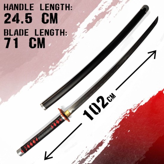 United Demon Slayer Kimetsu No Yaiba Replica Carbon Steel Sword Tanjiro Kamado V2 Fire Breath 74 cm - Oglekļa Tērauds Zobens (tikai no 18 gadu vecuma)