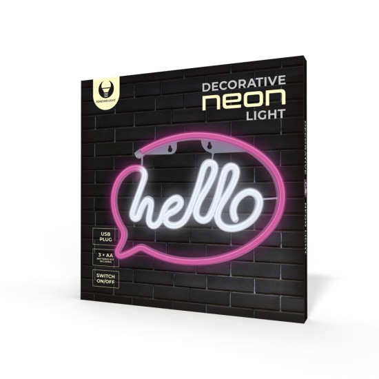 Forever Neolia Decorative Neon LED Light 30 x 21 x 2 cm (3xAA Batteries or USB Plug) - Hello - Dekoratīva neona LED lampa