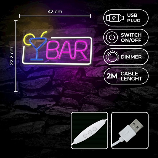 Forever Decorative Neon LED Light 42 x 22.5 x 2 cm (USB Plug) - Bar - Dekoratīva neona LED lampa