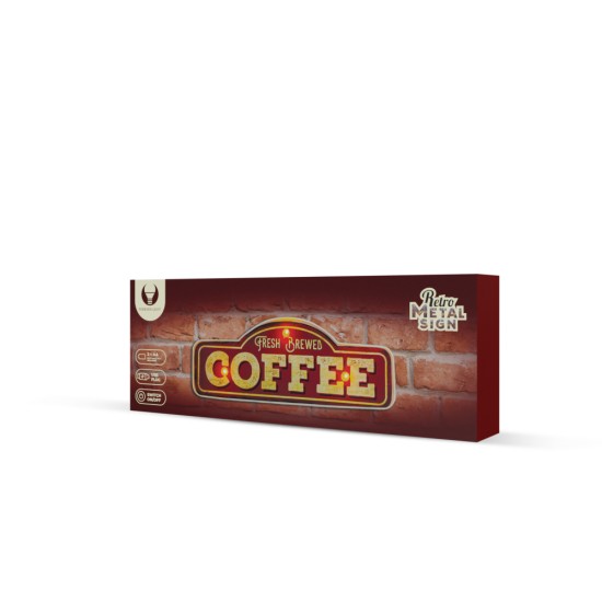 Forever Retro Metal Sign LED Light 40 x 14 x 6 cm (2xAA Batteries or USB plug) - Fresh Brewed Coffee - Dekoratīva LED lampa