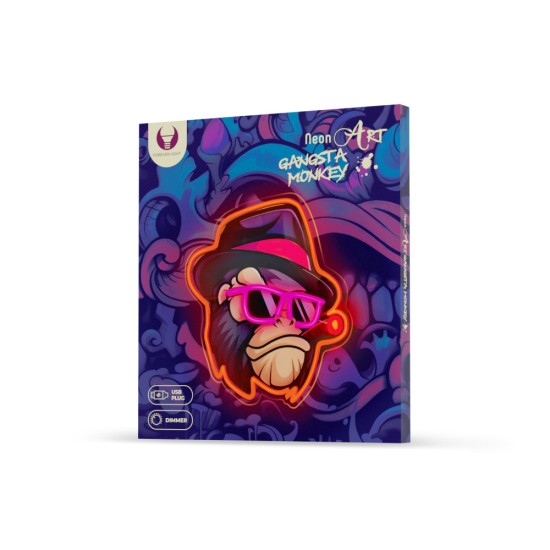 Forever Neon Art LED Light 35 x 31 x 2 cm (USB Plug) - Gangsta Monkey - Dekoratīva neona LED lampa