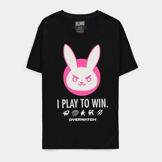 Difuzed Overwatch D.VA Play's to Win! Short Sleeved T-shirt - S izmērs / Melns - Vīriešu kokvilnas T-krekls