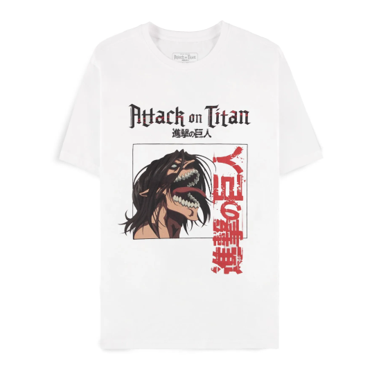 Difuzed Attack on Titan Short Sleeved T-shirt - XL izmērs / Balts - Vīriešu kokvilnas T-krekls