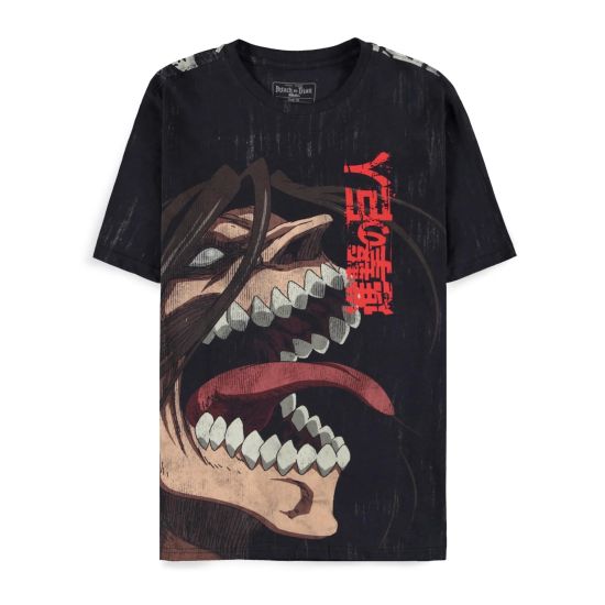 Difuzed Attack on Titan Loose Fit AOP Short Sleeved T-shirt - XS izmērs / Melns - Vīriešu kokvilnas T-krekls