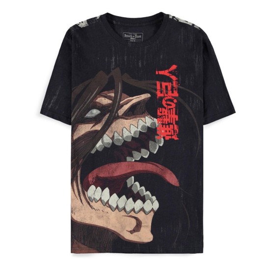 Difuzed Attack on Titan Loose Fit AOP Short Sleeved T-shirt - L izmērs / Melns - Vīriešu kokvilnas T-krekls