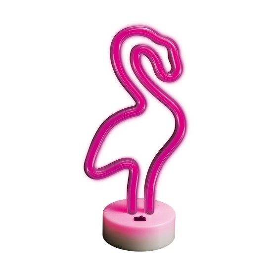 Forever Decorative Neon LED Light on Stand 28 x 13 x 2 cm (3xAA Batteries or USB Plug) - Flamingo - Dekoratīva neona LED lampa