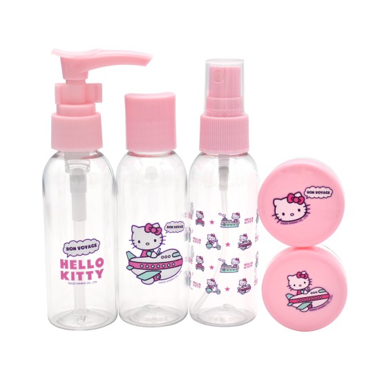 Take Care Hello Kitty Travel Bag with Empty Bottles 100ml (5 pcs.) - Ceļojuma pudeļu komplekts