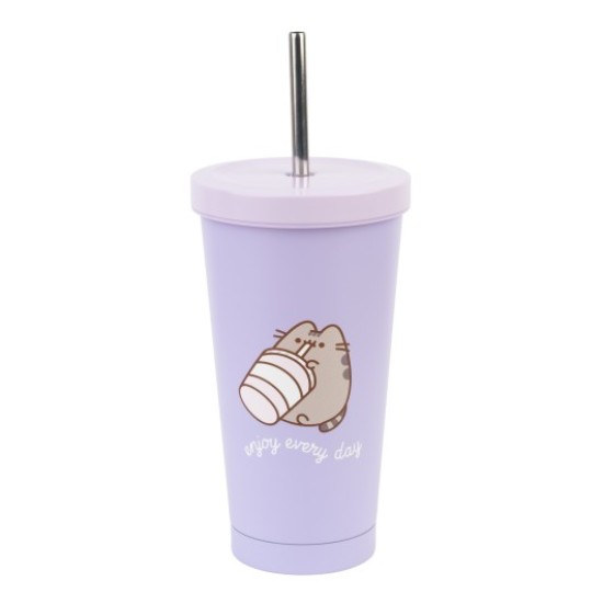 Grupo Erik Pusheen Moments Glass with Straw 550ml - Glāze ar salmiņu un vāku