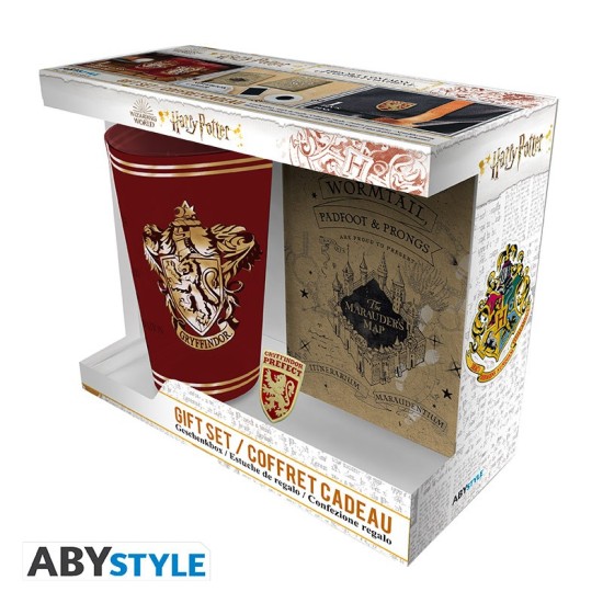 ABYstyle Harry Potter Gift Set Large Glass 400ml / Pin / Notebook - Gryffindor - Komplekts glāze / piespraude / klade