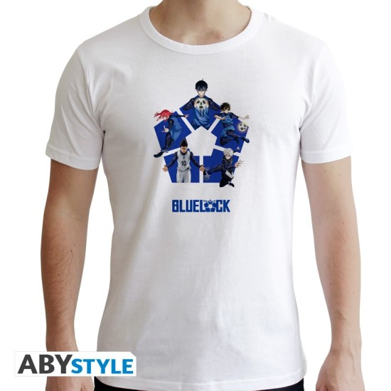 ABYstyle Blue Lock Squad T-shirt - L izmērs / Balts - Vīriešu kokvilnas T-krekls