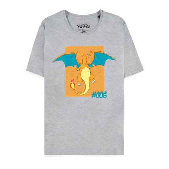 Difuzed Pokemon Charizard Short Sleeved T-shirt - XS izmērs / Pelēks - Vīriešu kokvilnas T-krekls