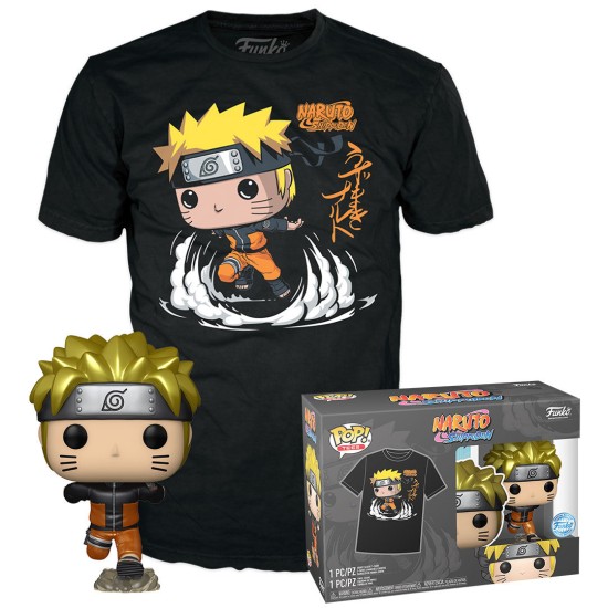 Funko POP! Naruto Shippuden T-Shirt (S-size) / Figure 9cm Set - Naruto Uzumaki