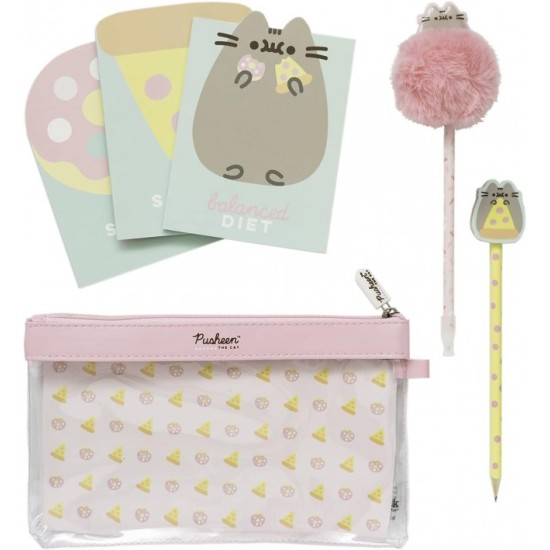 Grupo Erik Pusheen Foodie Collection Pencil Case with A6 Notebook (3.pcs) / Pen / Pencil / Rubber - Penālis ar skolas piedarumiem