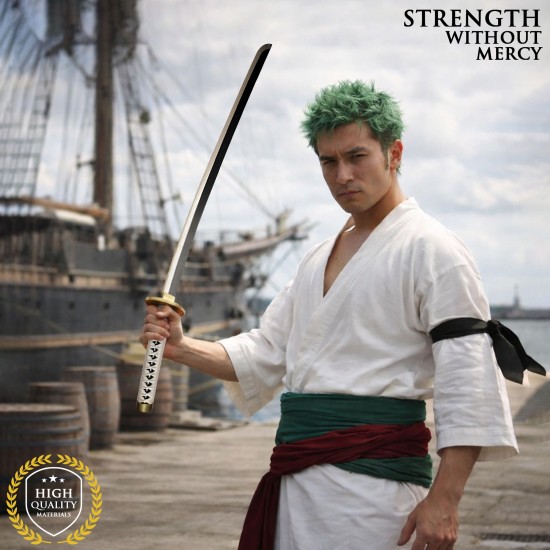 One Piece Wooden Katana with Sheath and Stand Wado-Ichi-Monji Sword 100cm - Koka Katana ar Makstu un Statīvu (Zobens)