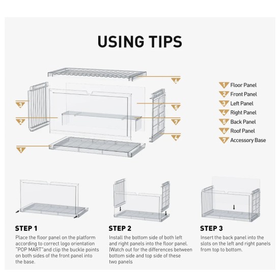 Pop Mart 100% modulārs gaismas displejs–vitrīna kolekcionējamiem figūriņām ar LED apgaismojumu