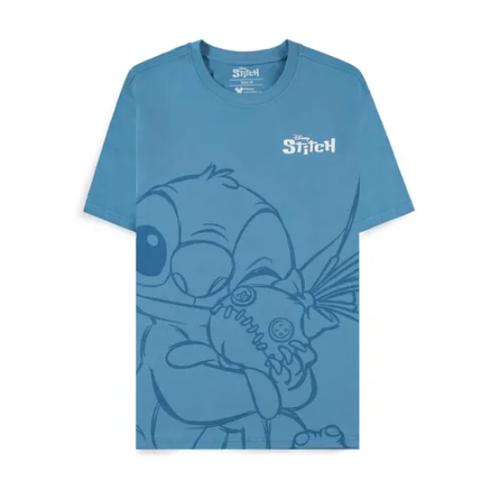 Difuzed Lilo & Stitch Hugging Stitch Short Sleeved T-shirt - XS izmērs / Zils - Uniseks kokvilnas T-krekls