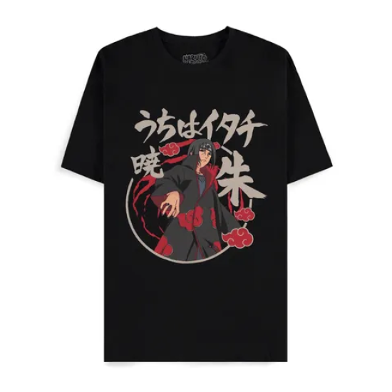 Difuzed Naruto Shippuden Akatsuki Itachi Short Sleeved T-shirt - L izmērs / Melns - Vīriešu kokvilnas T-krekls