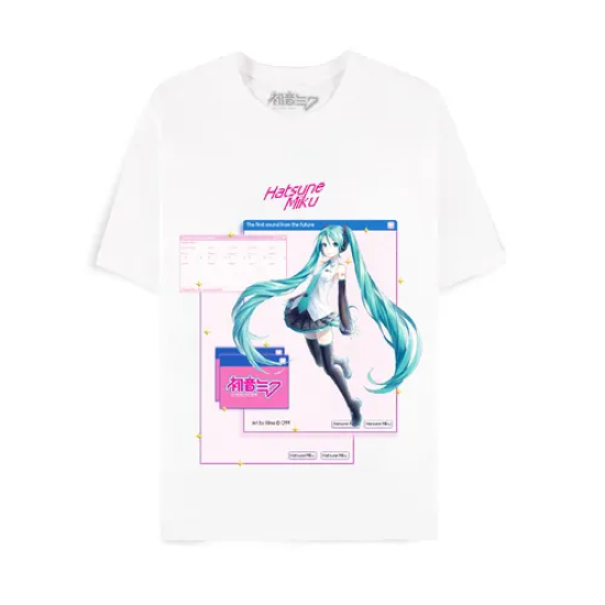 Difuzed Hatsune Miku Pop Up Short Sleeved T-shirt - XS izmērs / Balts - Sieviešu kokvilnas T-krekls