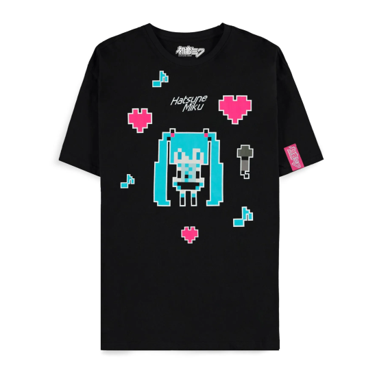 Difuzed Hatsune Miku Pixel Short Sleeved T-shirt - XS izmērs / Melns - Sieviešu kokvilnas T-krekls