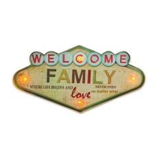 Forever Retro Metal Sign LED Light 49 x 25 x 5 cm (2xAA Batteries or USB plug) - Welcome Family 