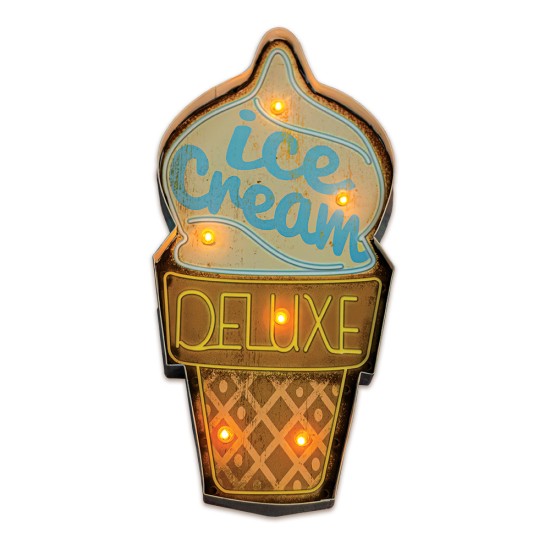 Forever Retro Metal Sign LED Light 45 x 22 x 5 cm (2xAA Batteries or USB plug) - Ice Cream - Dekoratīva LED lampa